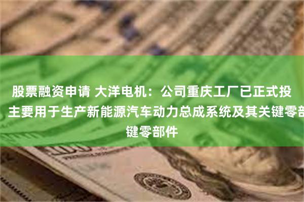 股票融资申请 大洋电机：公司重庆工厂已正式投产，主要用于生产新能源汽车动力总成系统及其关键零部件